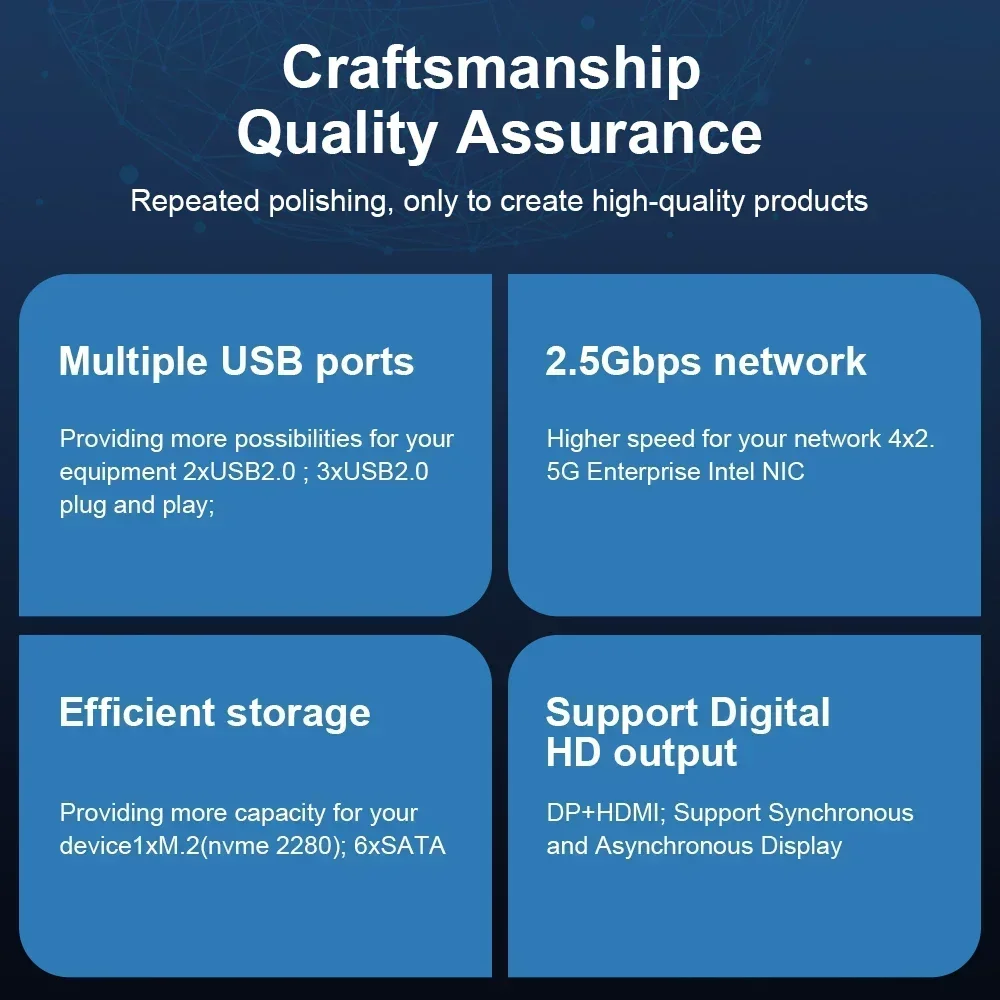 Celeron N5105 Industrial Motherboard NAS 4 Cores 4 Threads Low Power Processor 4x2.5G i225 Network M.2 Slot 6xSATA DP HD 3