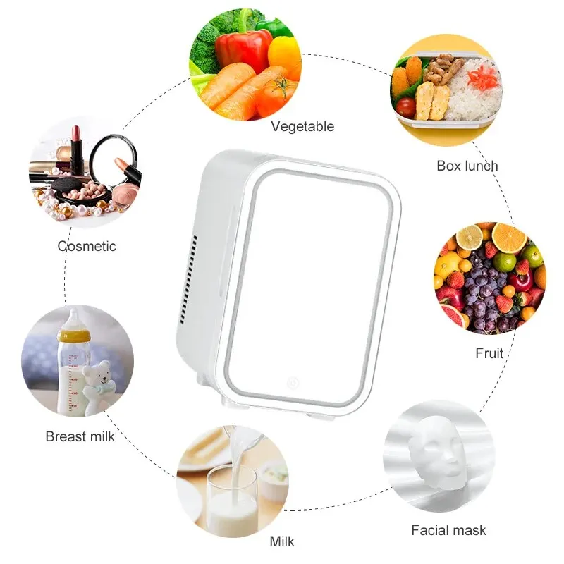 Portable Refrigerator Portable Mini Makeup Fridge 220V Multifunction Refrigerator LED Light Mirror Cosmetics Refrigerator Cooler Freezer for Home Car