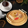 Breakfast Bread Food Plate Dinner Serving Tray Fruit Cake Wicker Basket Handwoven Rattan Storage Tray With Handle 1