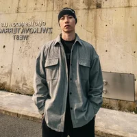 Men's American Style Vintage Corduroy Shirt Loose-Fit Casual Cardigan Working Jacket Fashionable Trendy Brand Outerwear