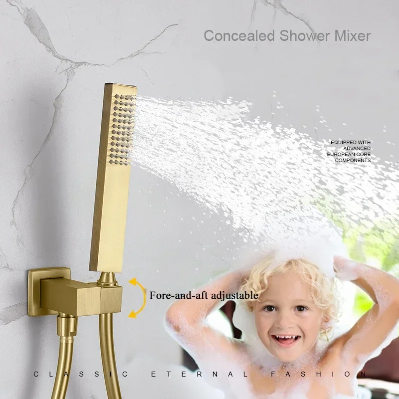 LED Top Spary Bathroom Concealed Wall Mount Rain Waterfall Shower System With Swivel Tub Spout Cold Hot Water Mixer Faucet
