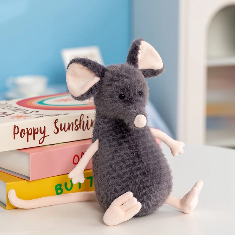 Grey Plush Mouse Toy with Accessories for Kids