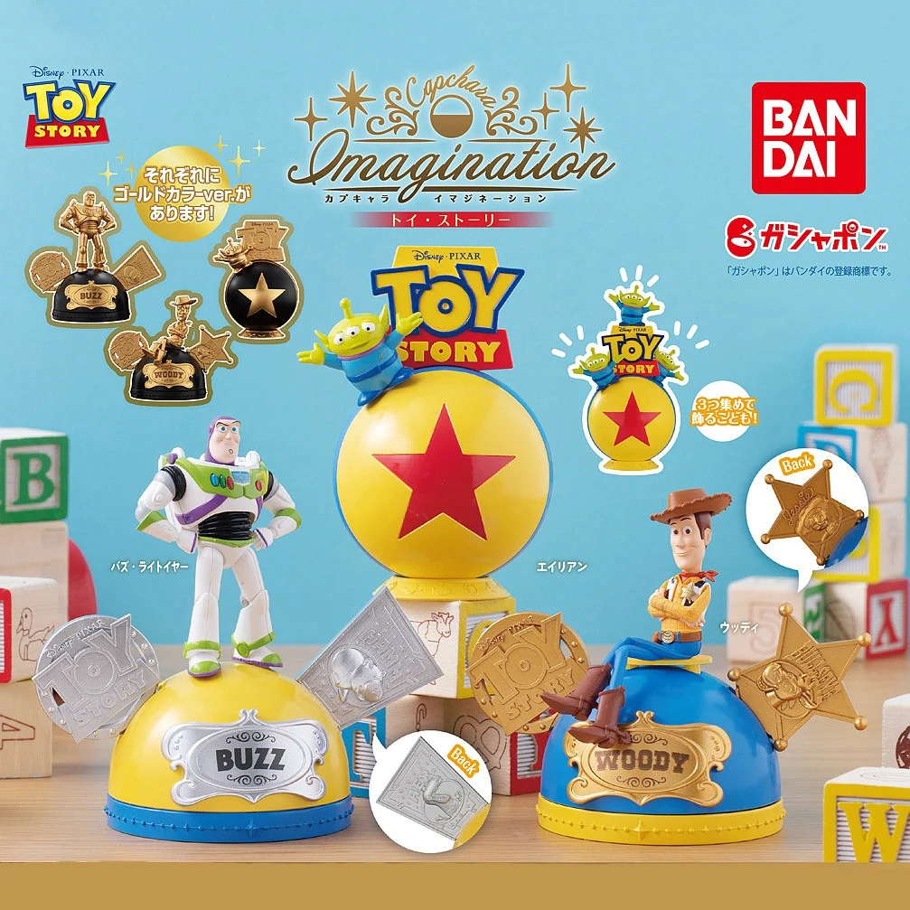 Bandai Genuine Toy Story Gashapon Toys Woody Buzz Lightyear Alien Creative Action Figure Model Ornament Toys