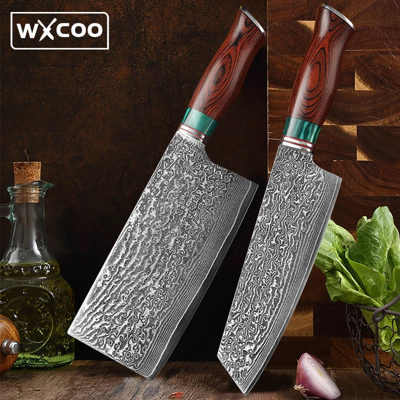 

Damascus Steel Chef Knife Chopping Butcher Meat Cleaver Bone Slicing Sharp Knives Vegetable Cutting Sharp Kitchen Knife BBQ Tool