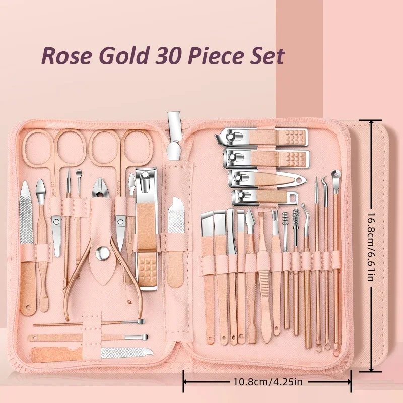30pcs Professional Stainless Steel Nail Clipper Set Green Nail Tools Manicure  Pedicure Set of 30pcs Travel Grooming Kit 5