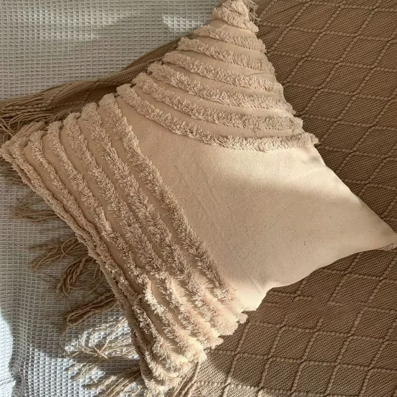 Bohemian Geometric Embroidered Tassel Pillow Cushion Cover - Home Decor Pillowcase