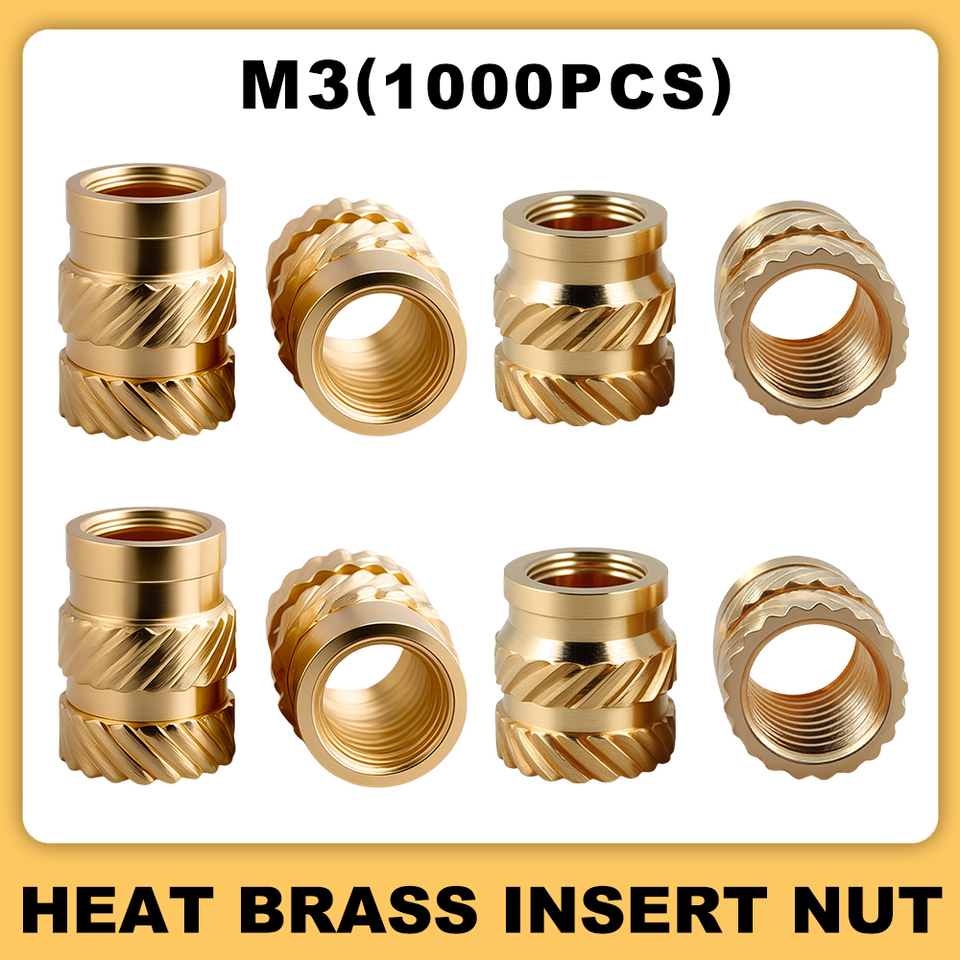 1000Pcs M3 Brass Insert Nuts  for 3D Printing Insertnut Heating Insertion Copper Metric Threaded Hot Melt Knurled Injection Nuts