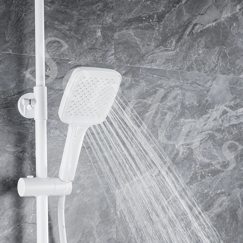 White Piano Thermostatic Shower System for Ambient Lighting Led Disgital Bathroom Shower Set Hot Cold Piano Bathroom Faucets 5