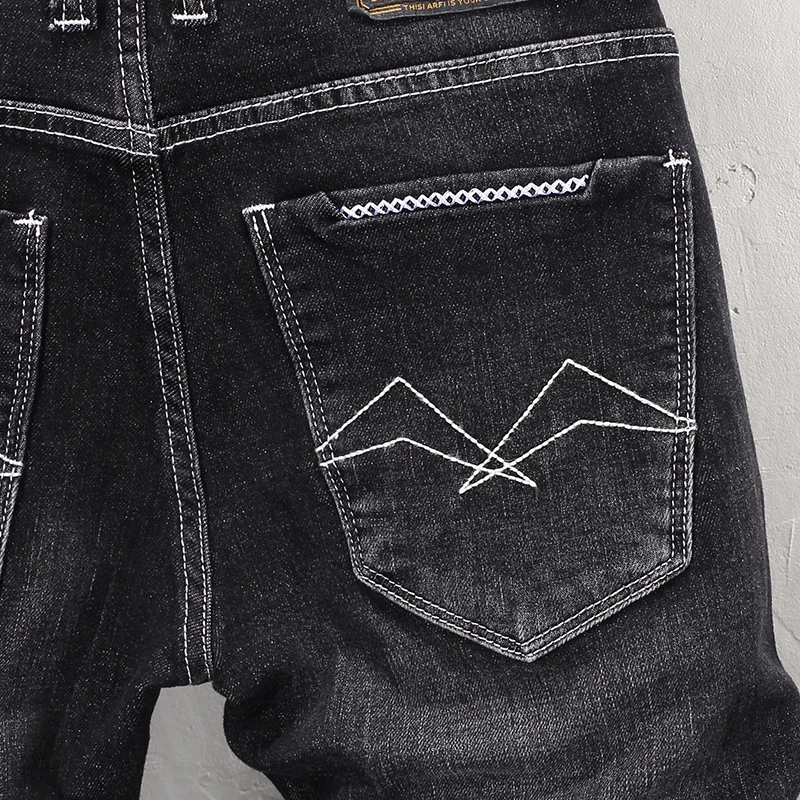 Italian Style Fashion Men Jeans High Quality Retro Black Gray Elastic Stretch Slim Fit Vintage Jeans Men Casual Denim Pants