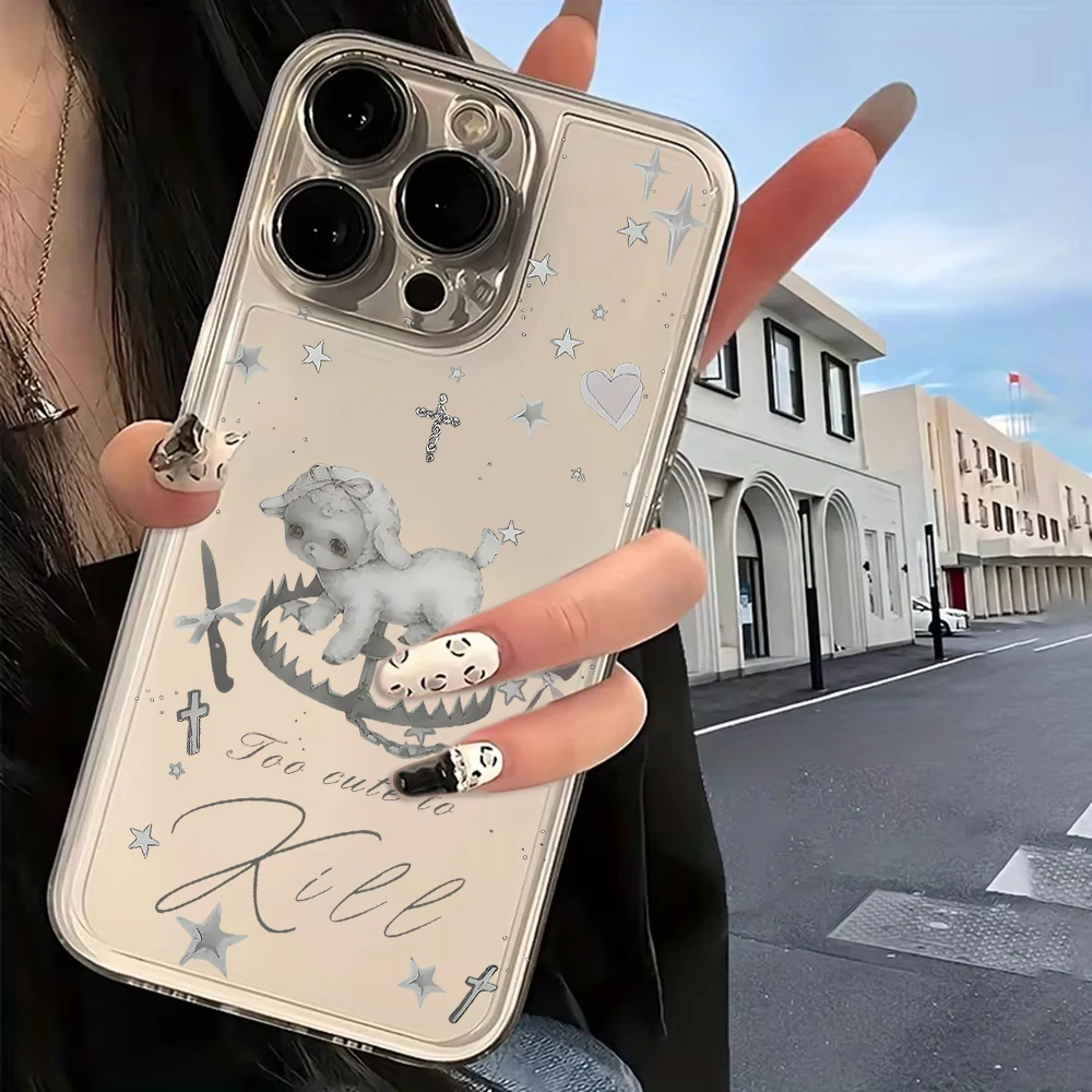 Korean INS Style Creative Cute Grey Lamb Clear Phone Case