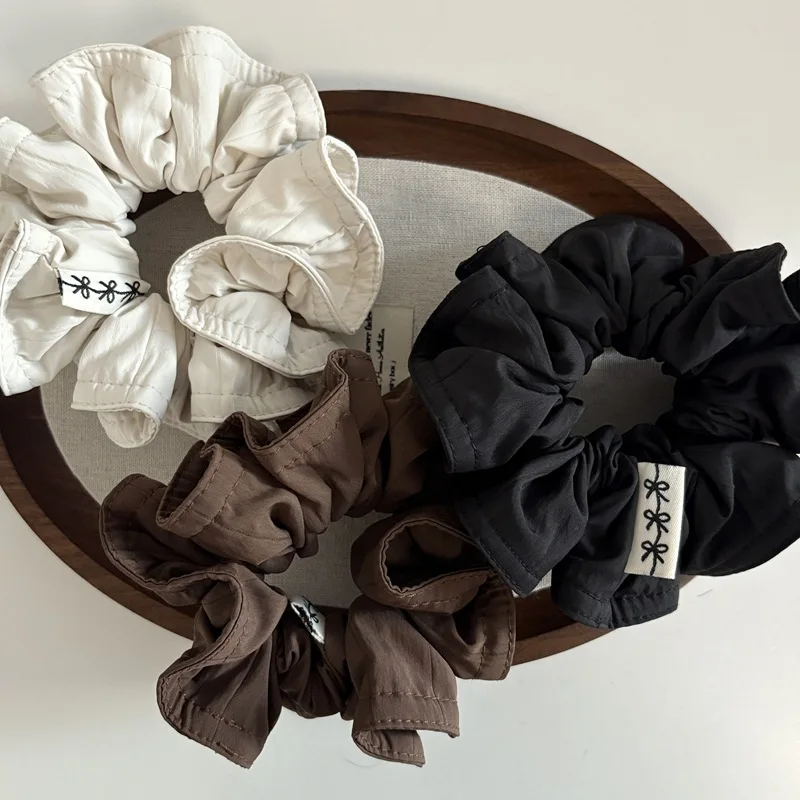 Korea Vintage Falten Haar Scrunchie Für Frauen Elastische Schwarze Haarbänder Mädchen Braun Scrunchie Weiß Haar Seil Haar Zubehör – Detail 7