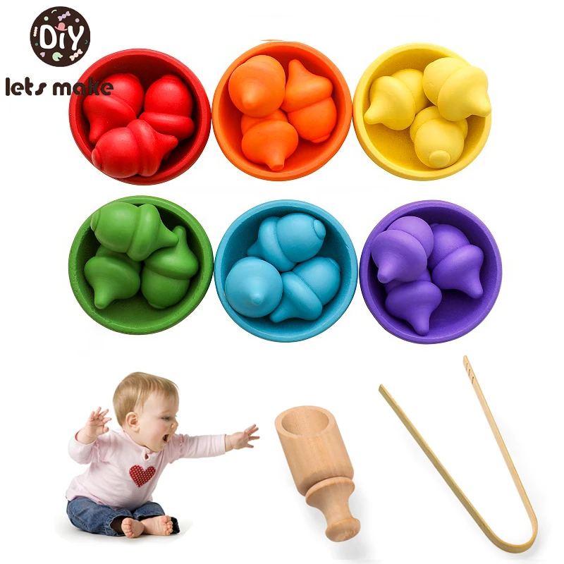 

Wooden Baby Montessori Toys Color Classification Rainbow Acorn Shaped Count Newborn Early Education Toys For Children Gift