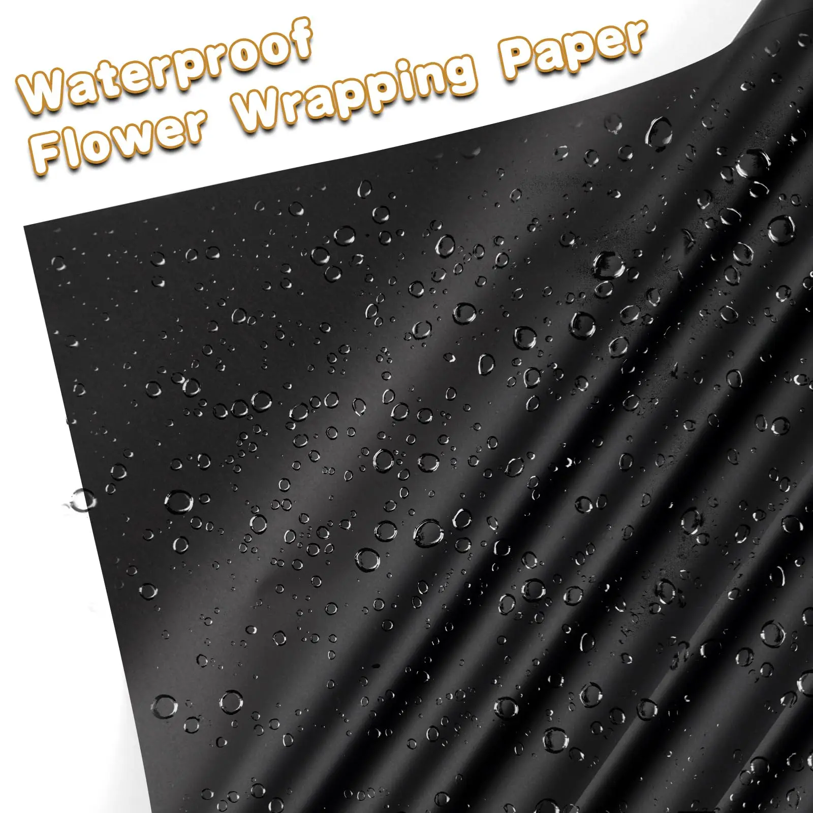 Matte Black Flower Wrapping Paper with Golden Edges Waterproof Packaging 20 Sheets For DIY Wedding & Birthday Gifts