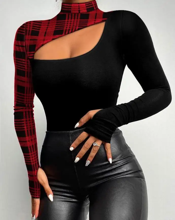 Fashion Woman Blouses 2022 Rhinestone Sexy Cold Shoulder Skinny Top Elegant Long Sleeve T-Shirt Chic All-Match Daily573_voghion.com