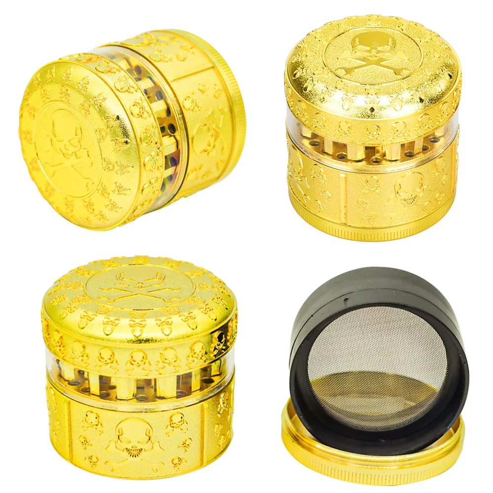 52mm Gold Skull Shaped Grinder 4 Layers of Metal Herb Manual Grinder Small and Compact