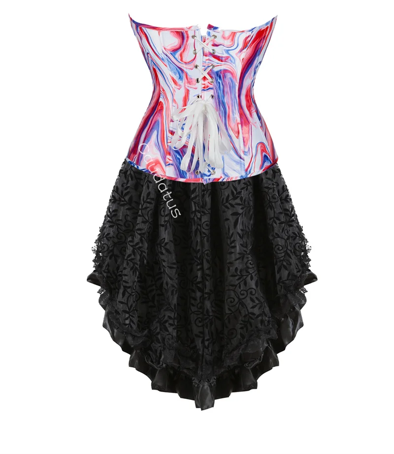 Corset Dress Tutu Skrits Set Outfit Plus Size Printing Zebra Leopard With Lace Gothic Costume Sexy Burlesque Ladies Basques Pink