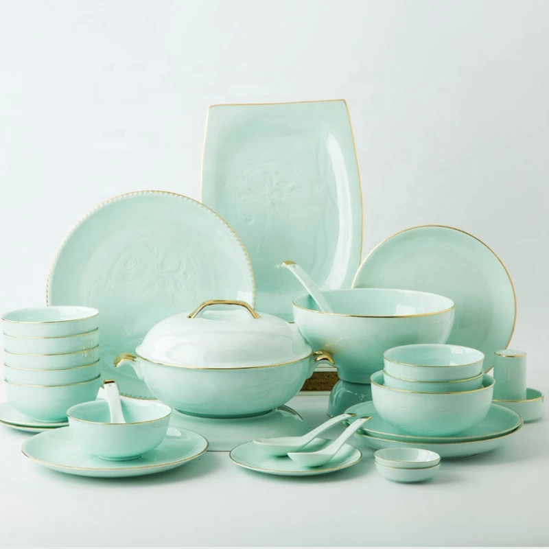

56PCS Household kitchen gadgets Jingdezhen Porcelain Bowl Dish Ceramic Dinner set Bone China Tableware Set