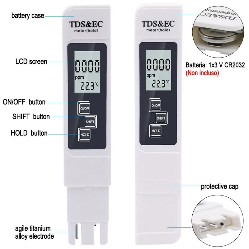 Digital Water Quality Tester TDS EC Meter Range 0-9990 Multifunctional Water Purity Temperature Meter TEMP PPM Tester 3