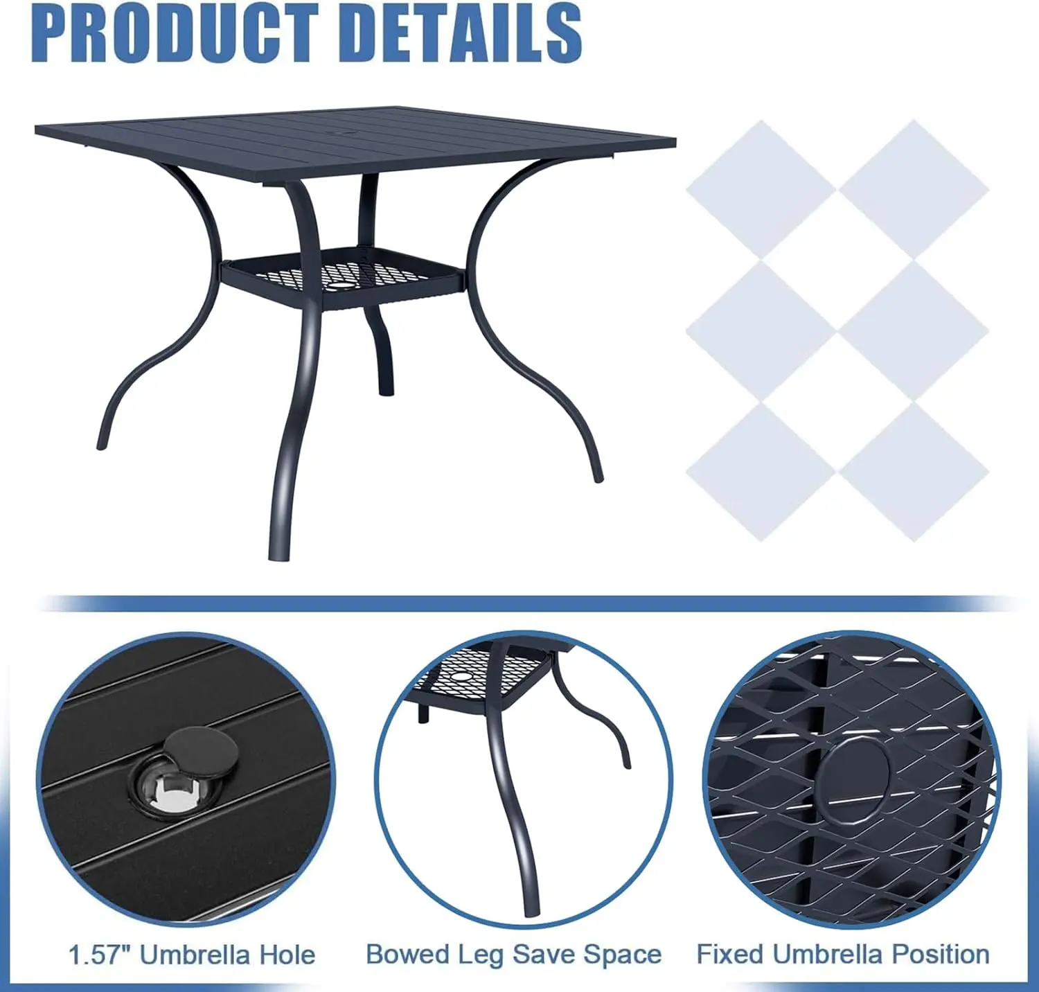 5-Piece Metal Outdoor Patio Furniture Outdoor Dining Set with Brown Umbrella, 4 Metal Swivel Chairs and Square Dining Table 3