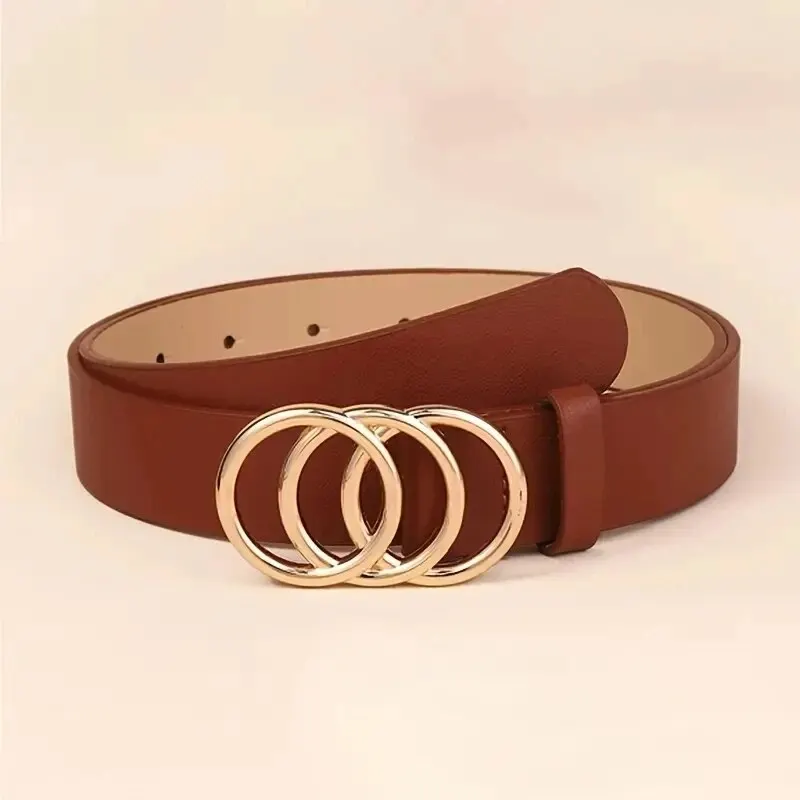 1pc Women's Belt Trend Triple Round Buckle Belt Simple Versatile Youth Belt PU Leather Belt Paired With Jeans Dress Ladies Belts