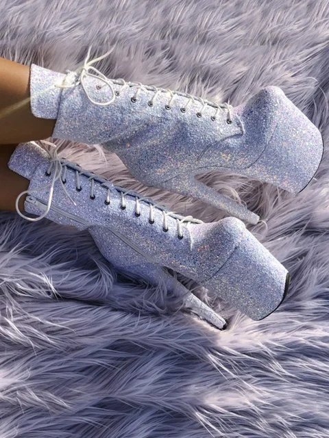 Lace-up Glitter Platform Heels 20cm 5