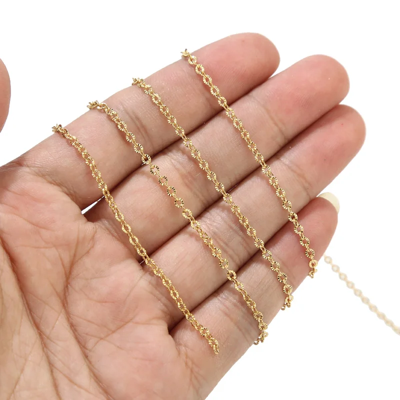 Chaîne de câble texturée en acier inoxydable or de 2M, ne se décolore pas, fournitures de fabrication de bijoux pour filles et femmes