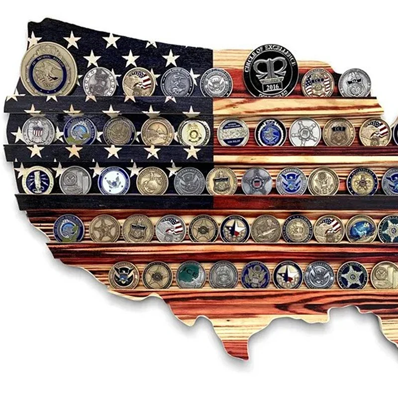 Wood America US Flag Challenge Coin Display U.S.Coins Stand Holds Challenge Coin Display Wooden  Collectible Coins 2