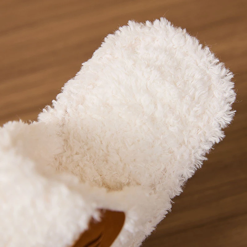 Autumn Winter Open Toe Fluffy Slippers Women Indoor Flat Heel Plush Slides Woman Comfortable Non Slip Home Fuzzy Slippers Female