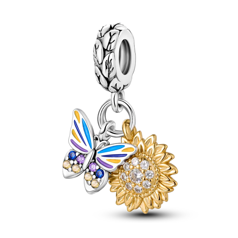 925 Sterling Silver Golden Sunflowers Heart beads pendant Charms Beads Fit 4MM hole diameter Bracelets Luxury Party DIY Jewelry 4