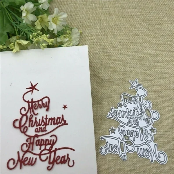 DIY Merry Christmas HAPPY NEW YEAR Cutting Dies Stencil Scrapbooking Card Making