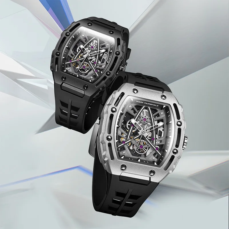 Casual Hollow Automatic Man Watch Tourbillon Water Resistant Mechanical Men's Watches Fashion Tonneau montre homme Dropshipping