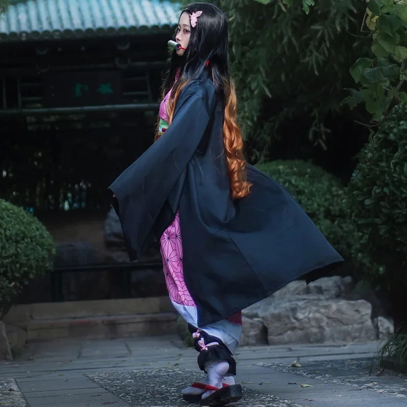 Cosplay Costume Anime Kamado Nezuko Pruik Cosplay Gradi&euml;nt Lang Haar Uniformen Accessoires Hittebestendige Synthetische Pruiken
