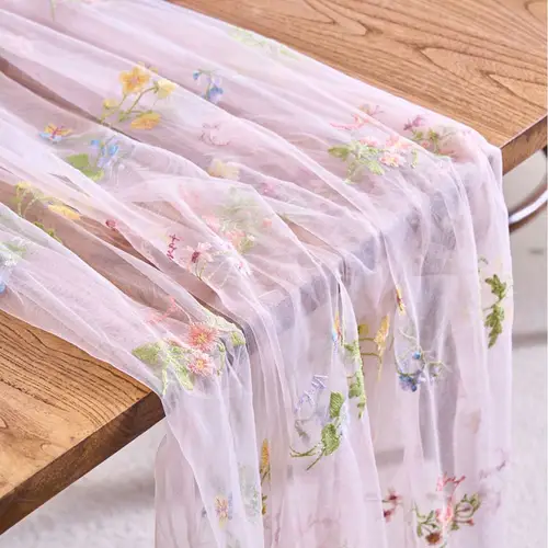 Flower Butterfly Embroidered Lace Table Runner Soft Dining Table Decoration for Wedding Party French Romantic Gauze Table Cover - Image 2