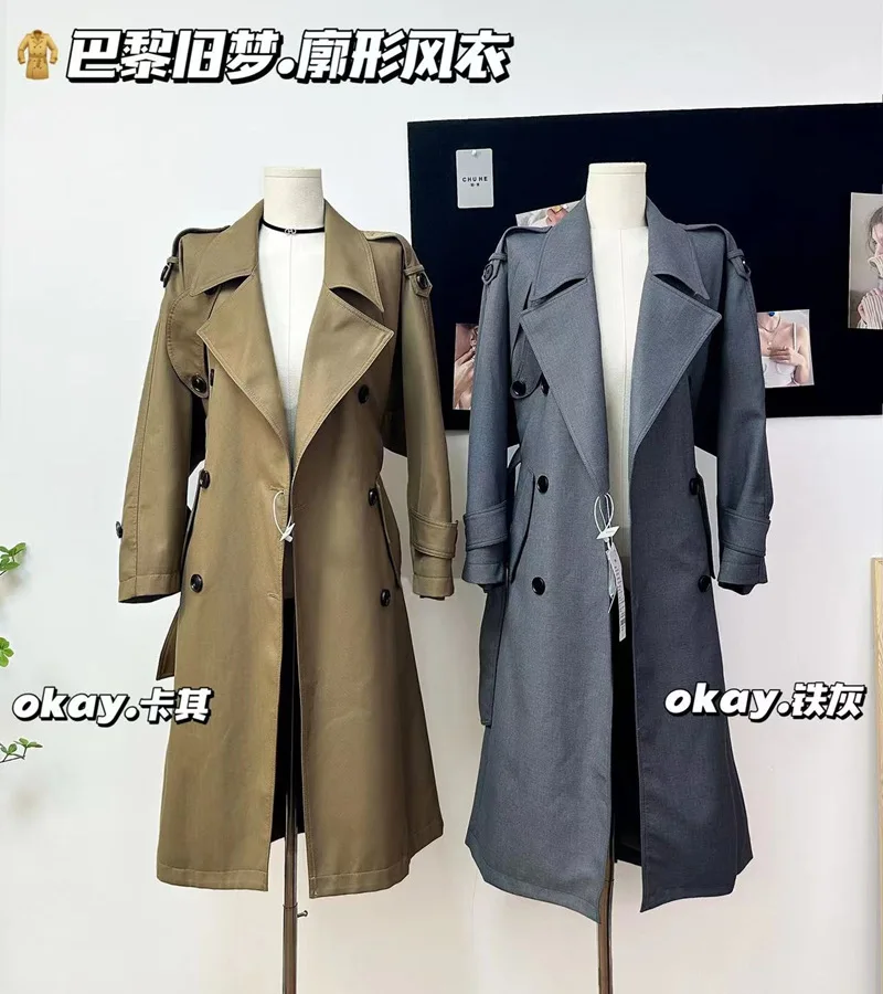 Khaki/Black Spring Fall Long Trench Jackets Korean Casual Double Breasted Gabardina Coats Women Loose Windbreaker Abrigos New