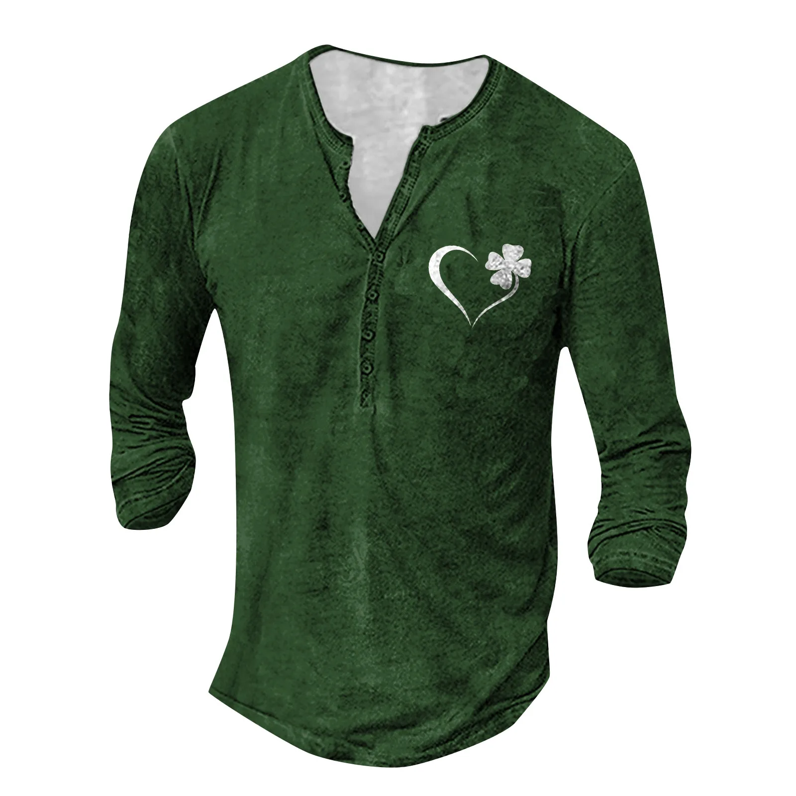

Винтажная Мужская футболка на пуговицах, Однотонная футболка с цветочным принтом, весна-осень, свободная футболка с круглым вырезом и длинным рукавом, на День святого Валентина