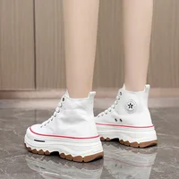 2024 Spring autumn Female Women High Top Sneakers Lace-Up Casual Plarform Height Canvas Non-slip Wear Resistant Vulcanize Shoes 2