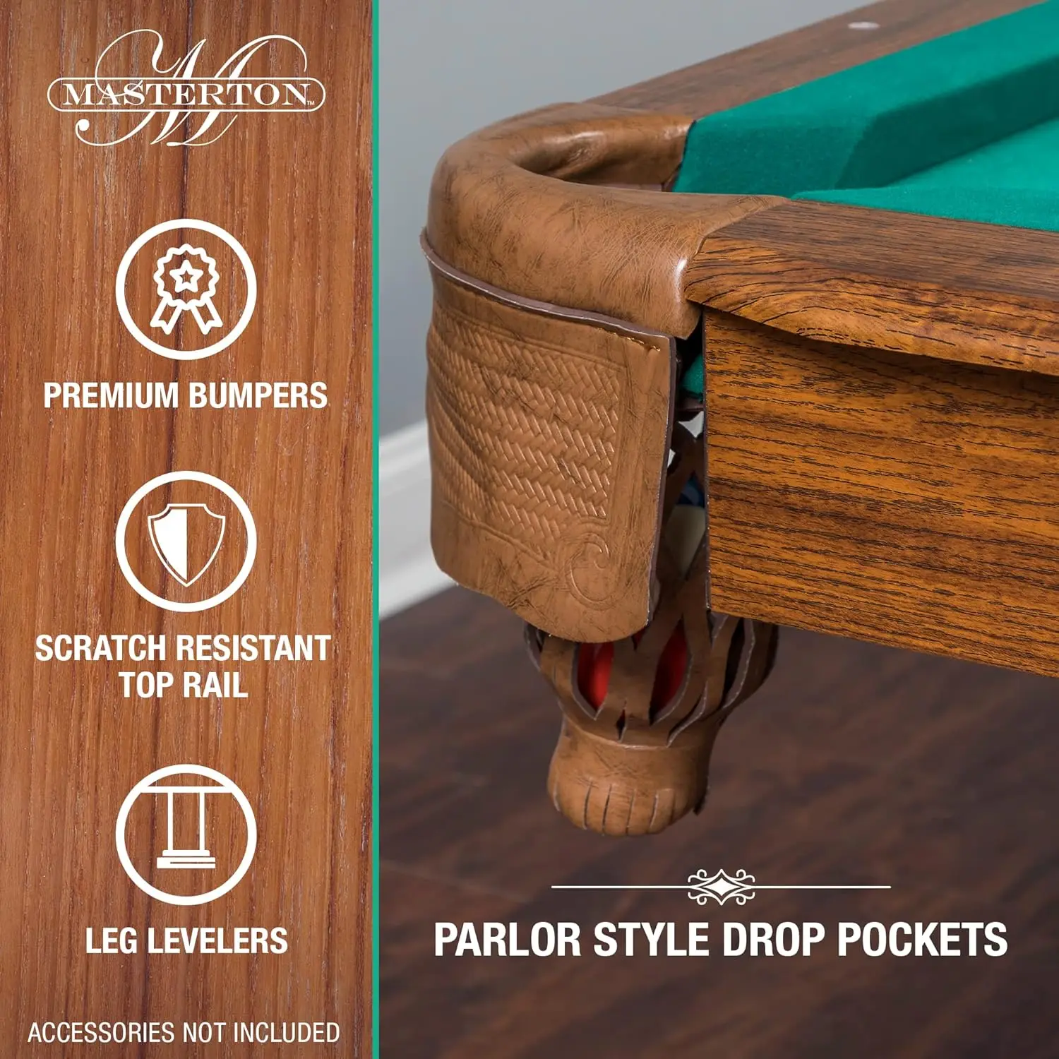 Sports Masterton Billiard Bar-Size Pool Table 87 Inch or Cover Perfect for Family Game Room 87"L X 50"W X 31"H