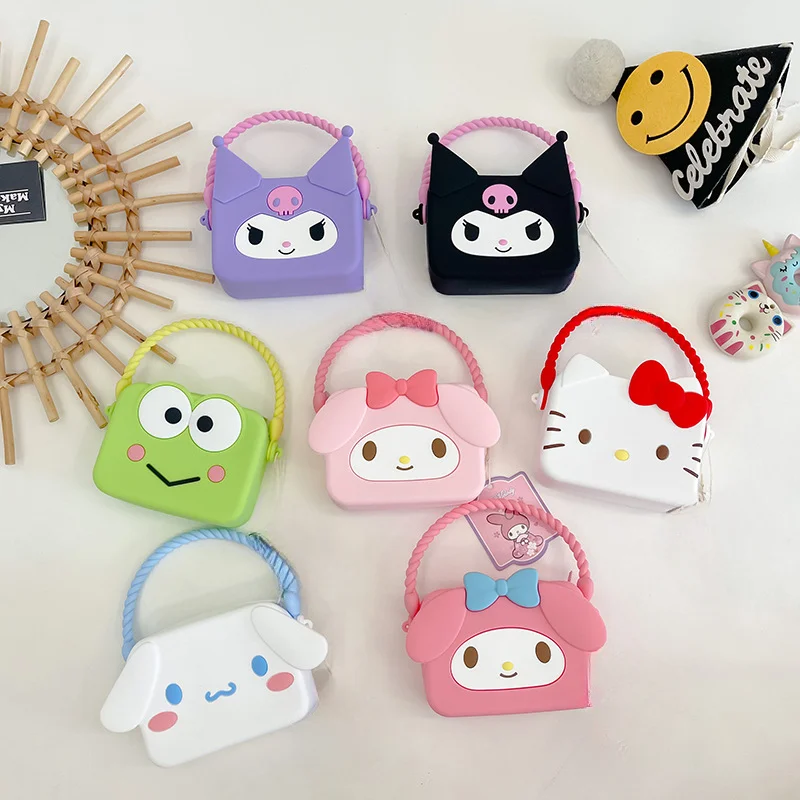 New Kawaii Sanrio Purse Hand Messenger Bag Hello Kitty Kuromi Cinnamoroll Anime Cute Girl Backpack Children Toys Christmas Gift