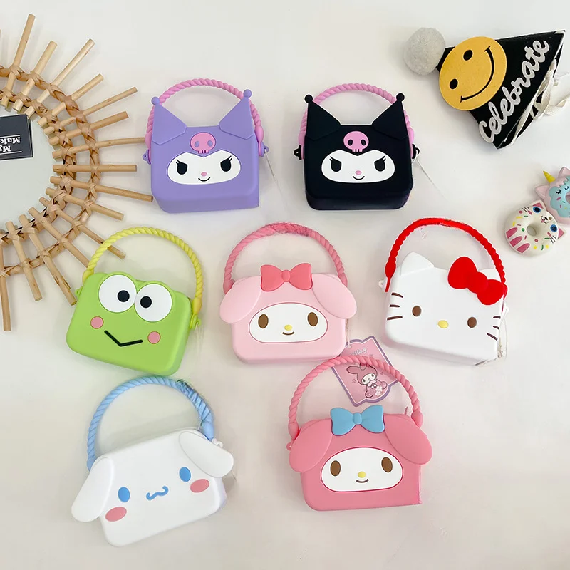 sanrio cylinder bags children s shoulder bag kawaii anime purse pouch wallet waterproof backpack casual fashion bucket organizer New Kawaii Sanrio Purse Hand Messenger Bag Hello Kitty Kuromi Cinnamoroll Anime Cute Girl Backpack Children Toys Christmas Gift