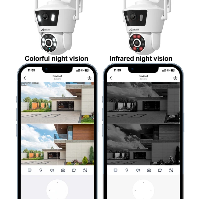 Dual Lens Wifi Camera 4MP+4MP Security Camera Dual Live View Home Protection Color Night Vision Two Way Audio PIR Detection 5