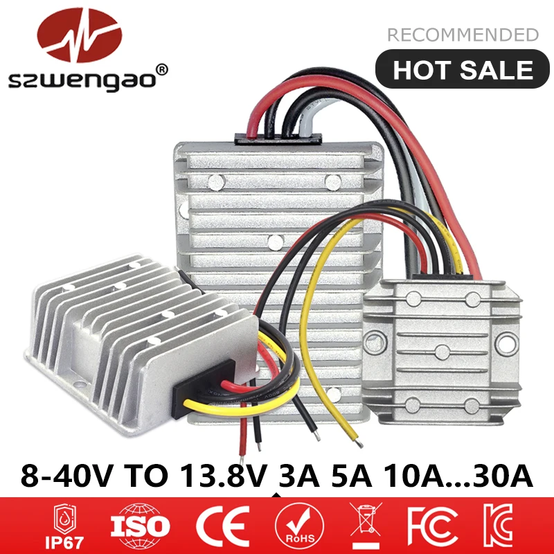 Buck Boost 8-40V to 13.8V 3A 5A 10A 15A 20A 25A 30A Step Up/down DC DC Converter Car Boat 13.8 Volt Voltage Regulator Stabilizer