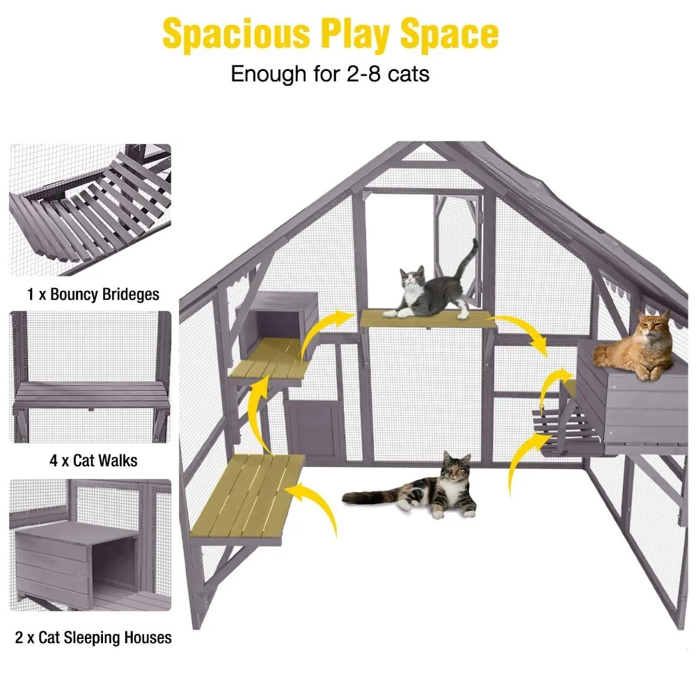 Outdoor Cat Enclosure Large for Multiple Cats, Outdoor Wooden Cat House