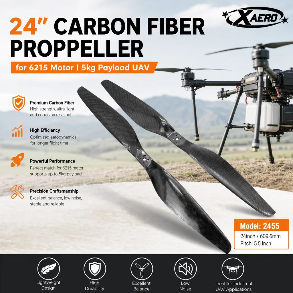 XAERO 24 Zoll 2455 Kohlefaser 2-Blatt-Propeller für 6215 Motor 5kg Nutzlast UAV