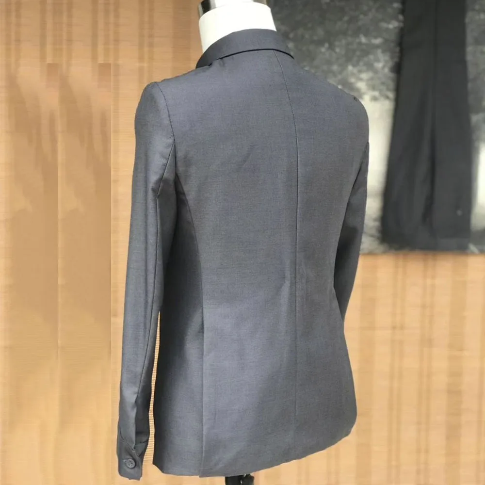 Slim Fit Gray Men Suits Single Breasted Stand Lapel Skinny 2 Piece Jacket Pants Outfits High Quality Business Male Clothing