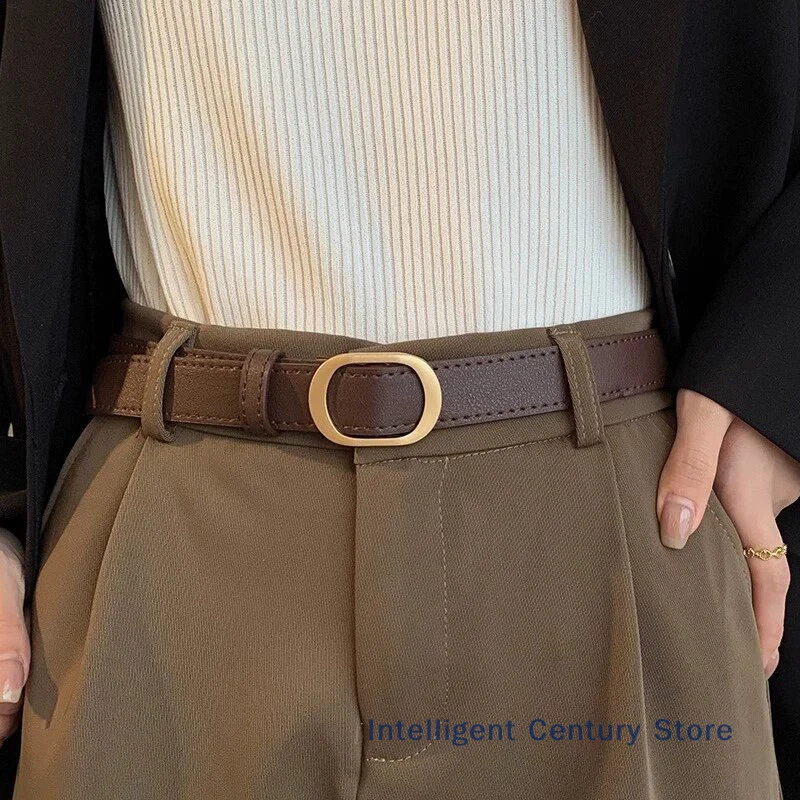 여성 벨트 세련된 골드 버튼 비 천공 벨트 정통 레저 다목적 PU 가죽 벨트 바지 청바지 벨트와 짝을 이루는
