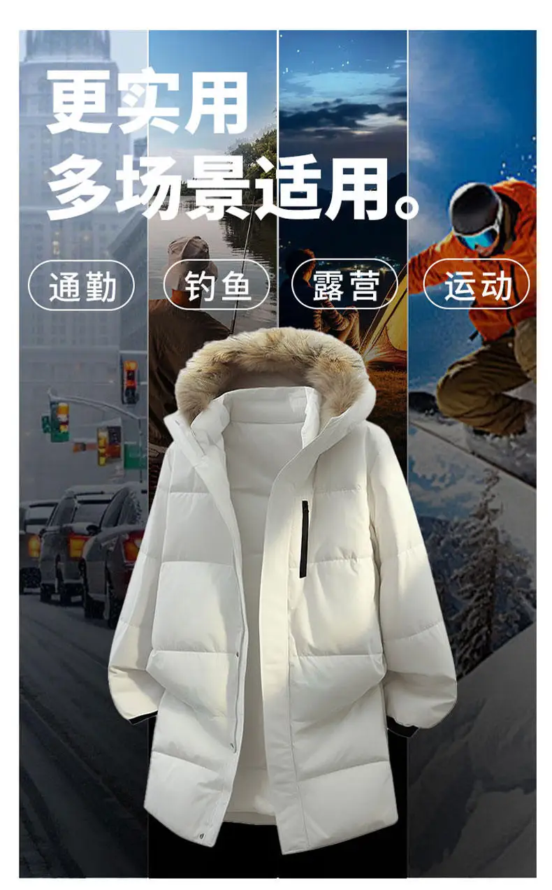 Top Herren Warme Abnehmbare Pelzkragen Mit Kapuze Weiße Ente Daunenjacken Winter Outwear Winddicht Lässige Warme Puffermäntel Langer Parka – Detail 5
