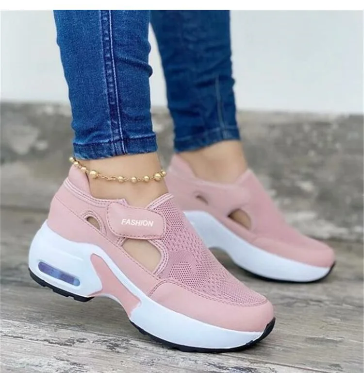 2022 New Women Sneakers Hollow Out Solid Color Platform Thick Bottom Ladies Flats Breathable Vulcanized Shoes Casual Shoes