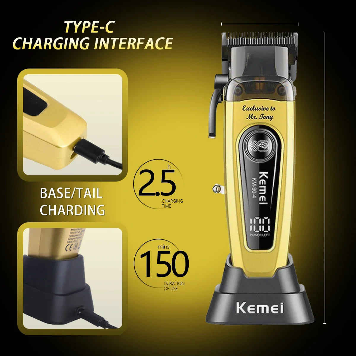 11500RPM kemei km 90 4 Men's Hair Clipper 10W Brushless Motor DLC