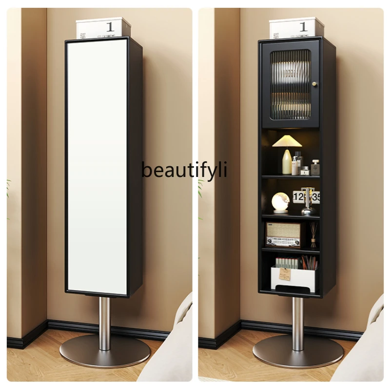 

Dressing Mirror Black Cabinet Multi-Functional Floor Full-Length Mirror Retro Bookcase Locker