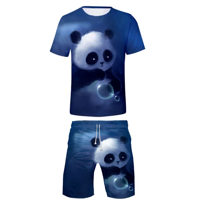 Summer Cute Panda 3D Print T-Shirts Shorts Sets Men's Tracksuits Oversized Short Sleeve T Shirt Pants Set Man Suits Clothing 4